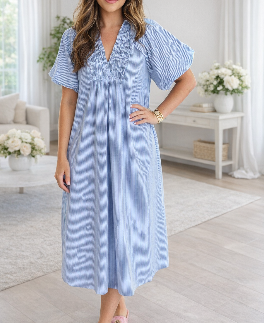 Blue Stripe Plus Size Midi