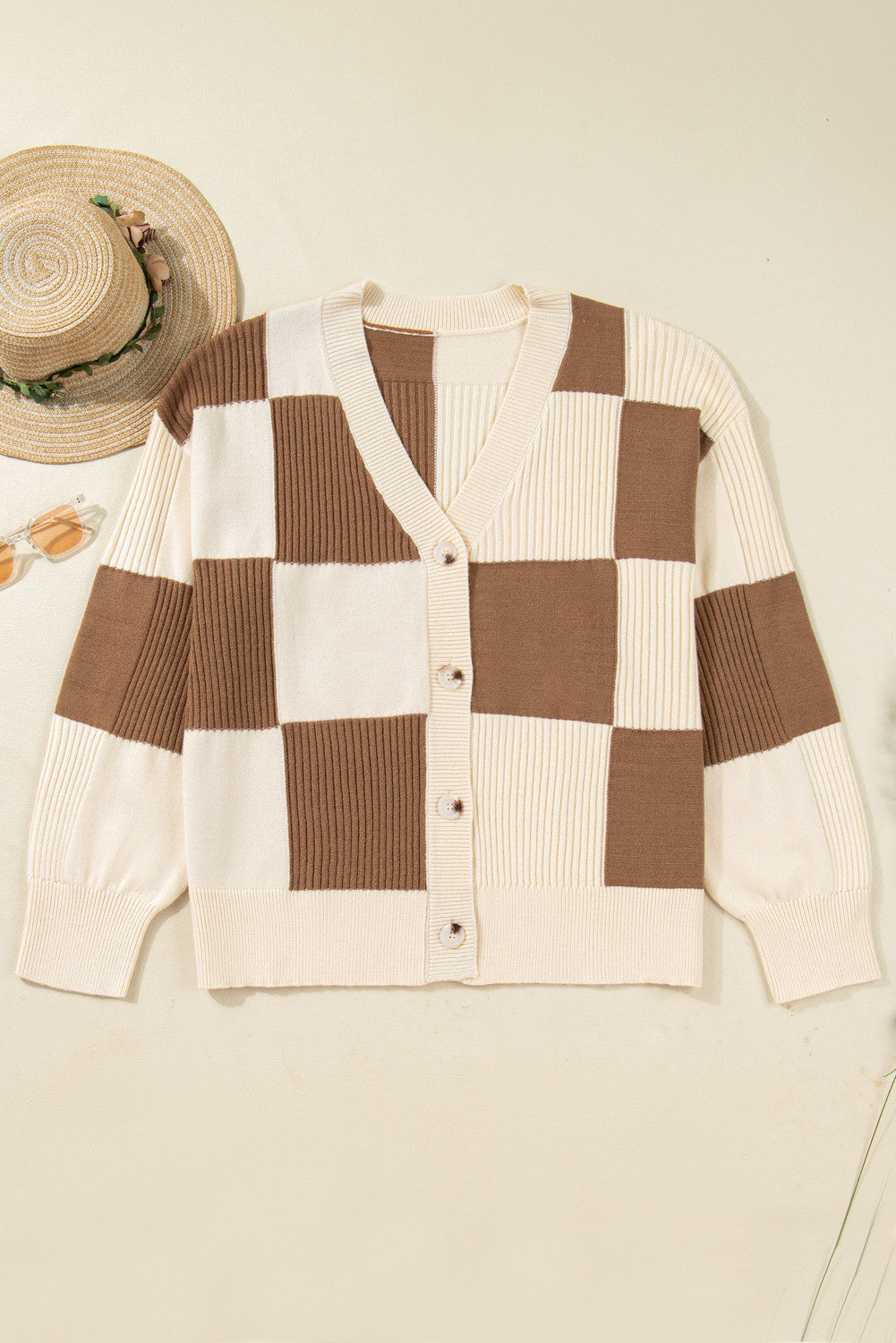 Checkered Ribbed Plus Cardigan
