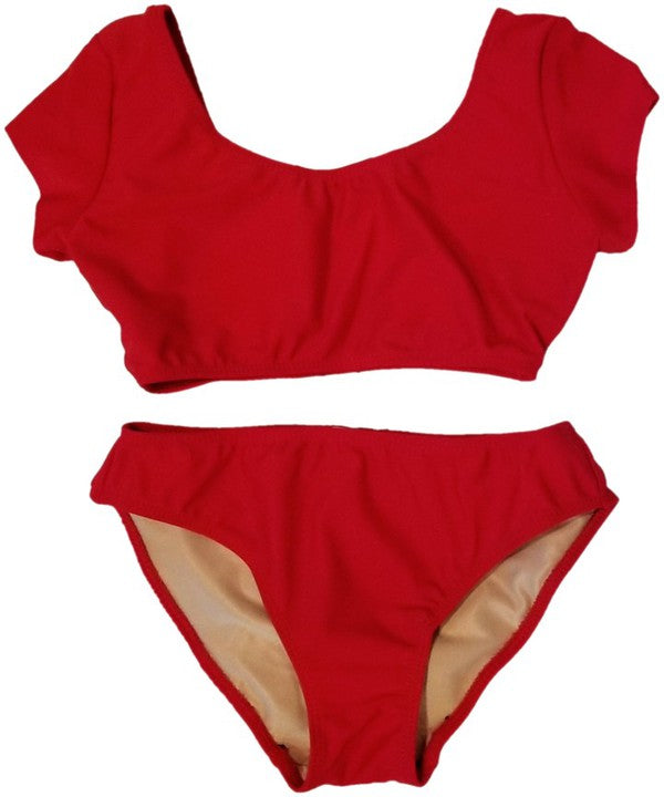 Cap Sleeve Two Piece Swimsuit