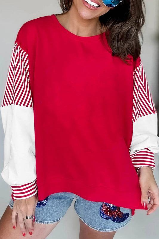 Red Striped Sleeve Sweatshirt