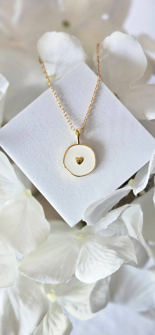 18k Gold and White Heart Necklace