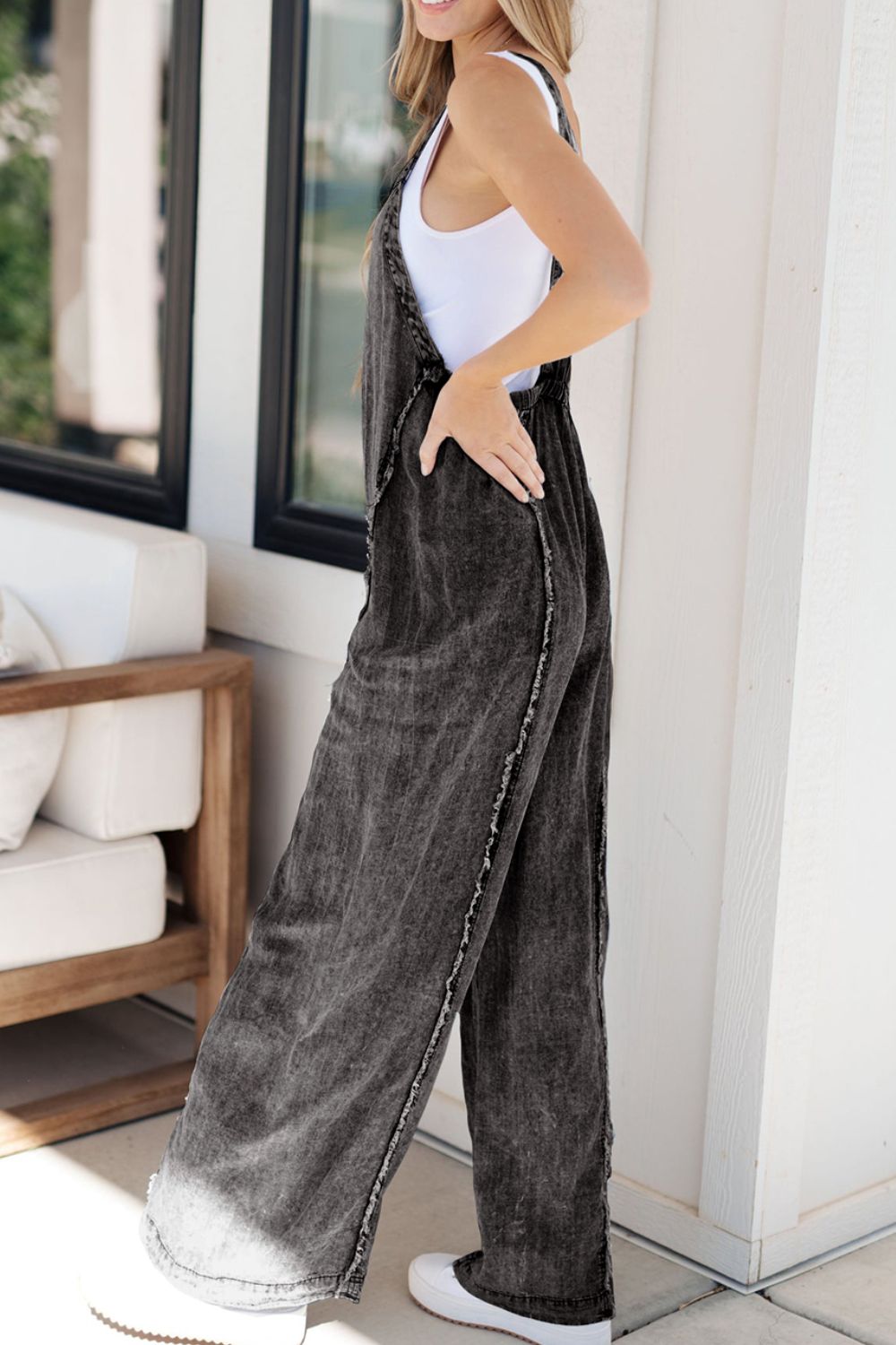 Wide Leg Denim Overalls