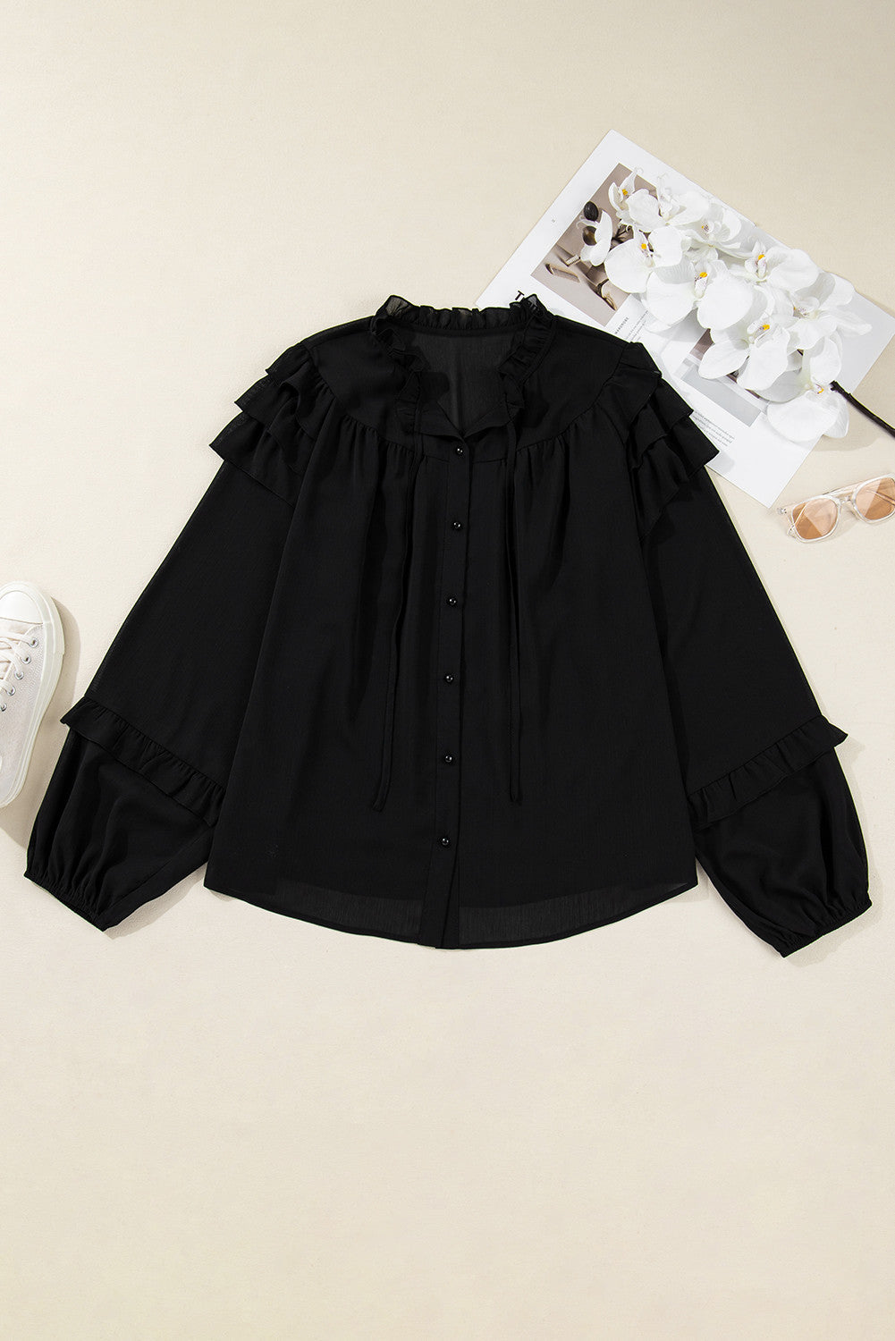 Black Ruffle Plus Top