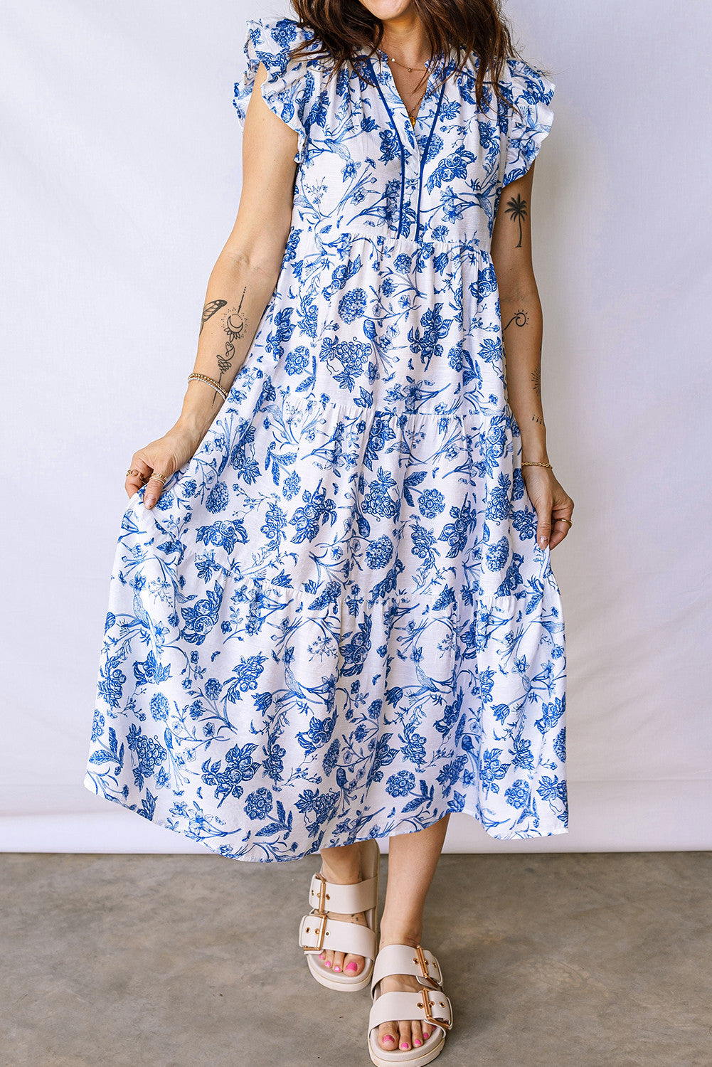 Blue Floral Midi Dress