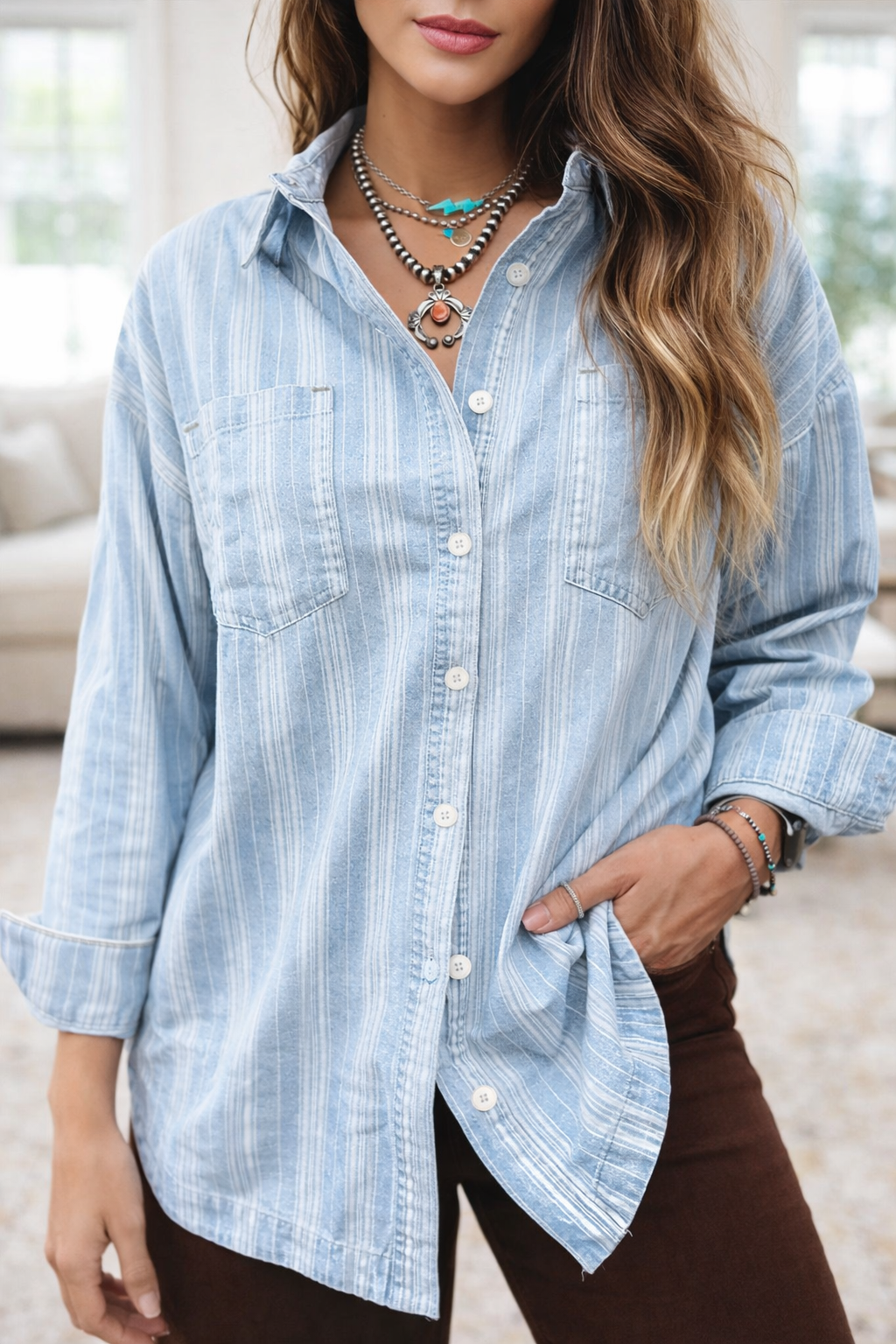 Blue Stripe Boyfriend Shacket