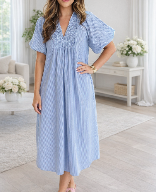 Blue Stripe Plus Size Midi