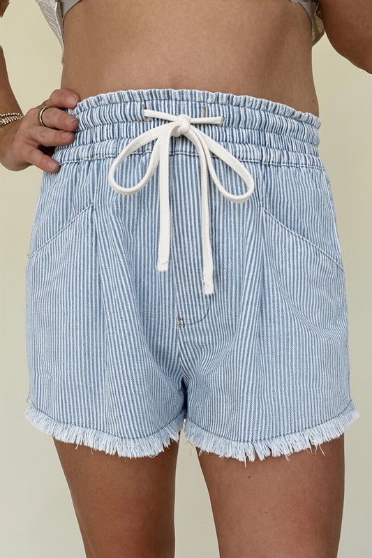 Blue Stripe Raw Edge Shorts