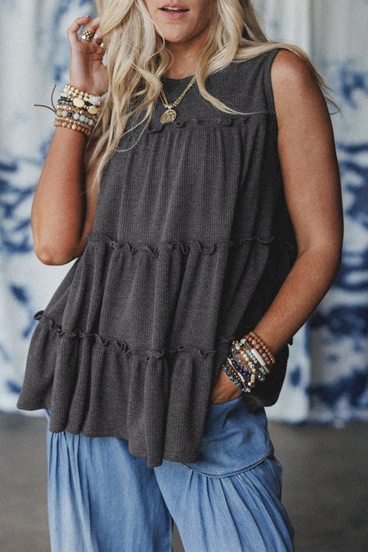Gray Frilled Tank Top