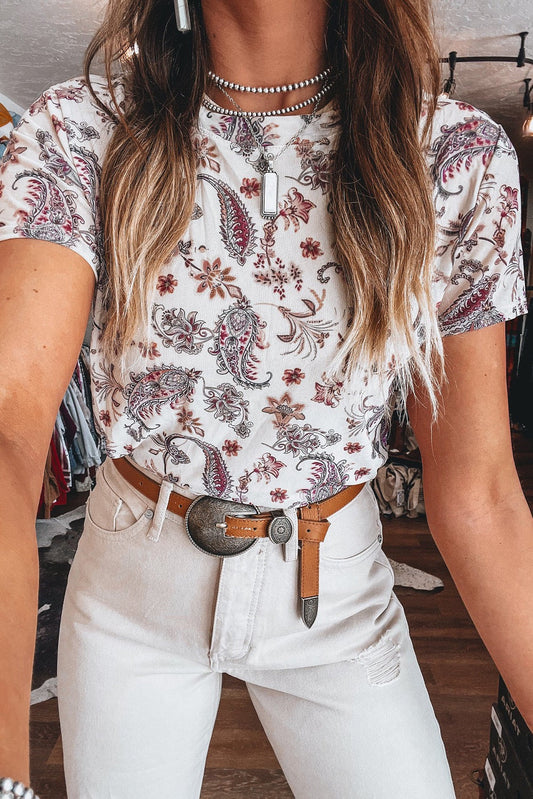 White Vintage Paisley Top