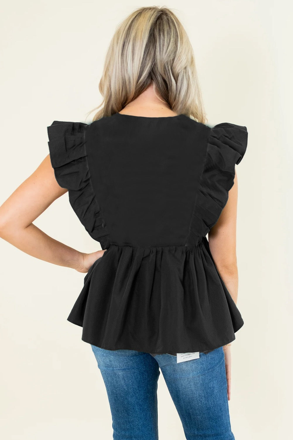 Black Contrast RicRac Blouse