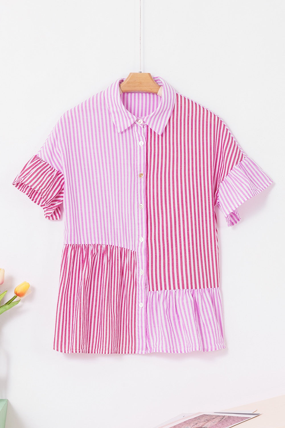 Pink Striped Ruffle Shirt