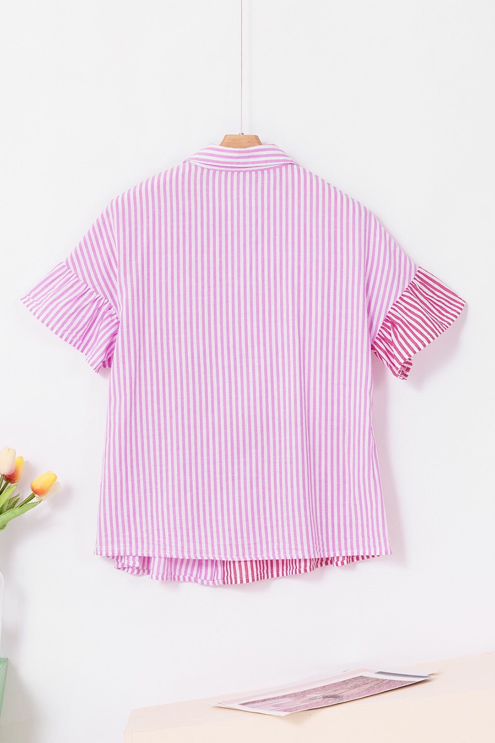 Pink Striped Ruffle Shirt