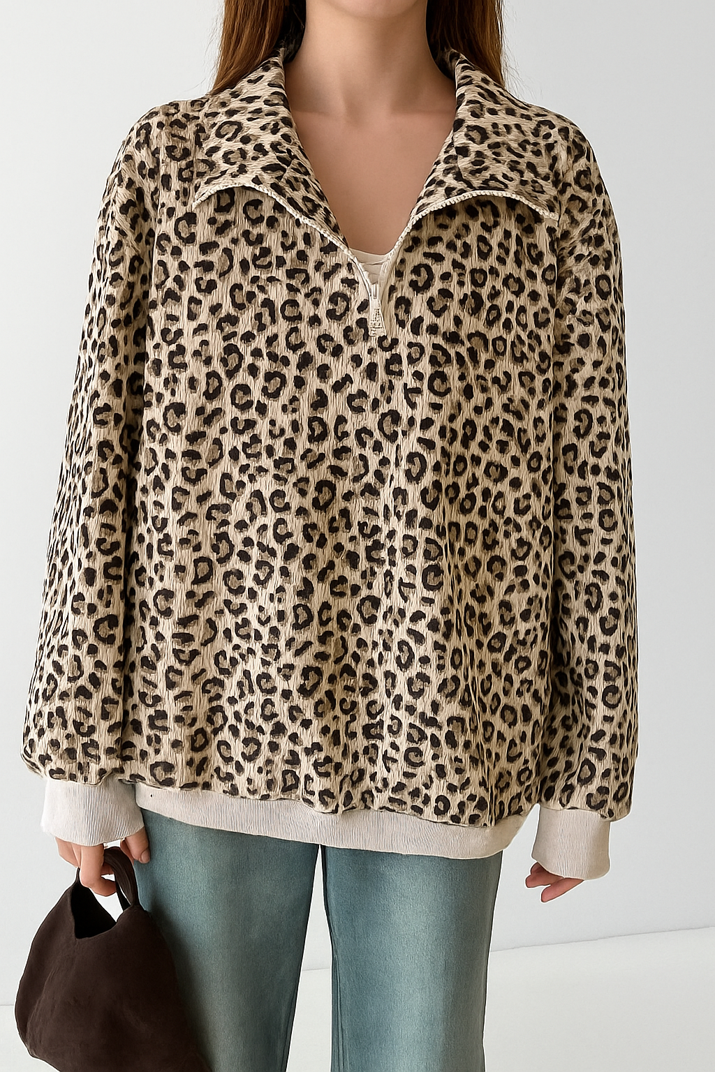 Leopard Zip Corduroy Sweatshirt