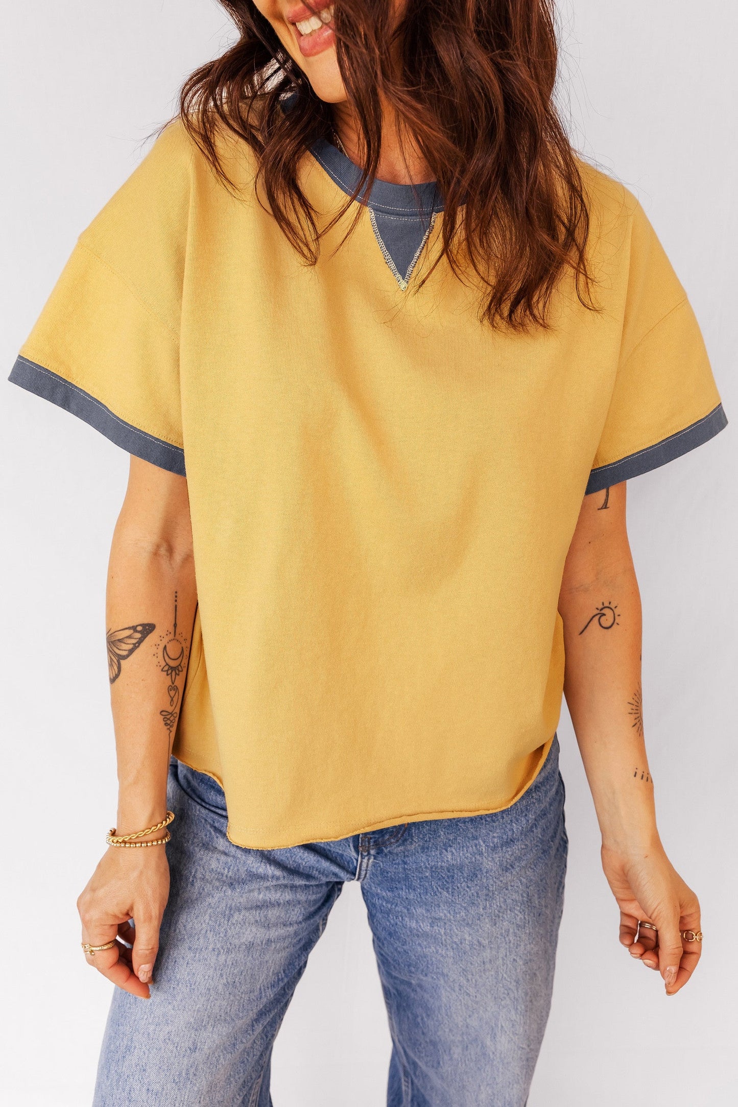Yellow Raw Hemline Top