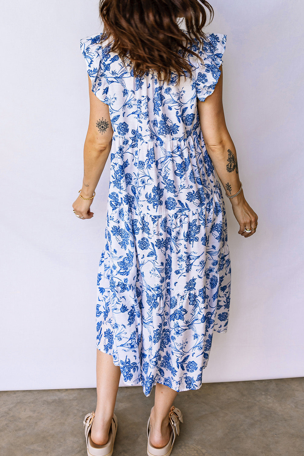 Blue Floral Midi Dress