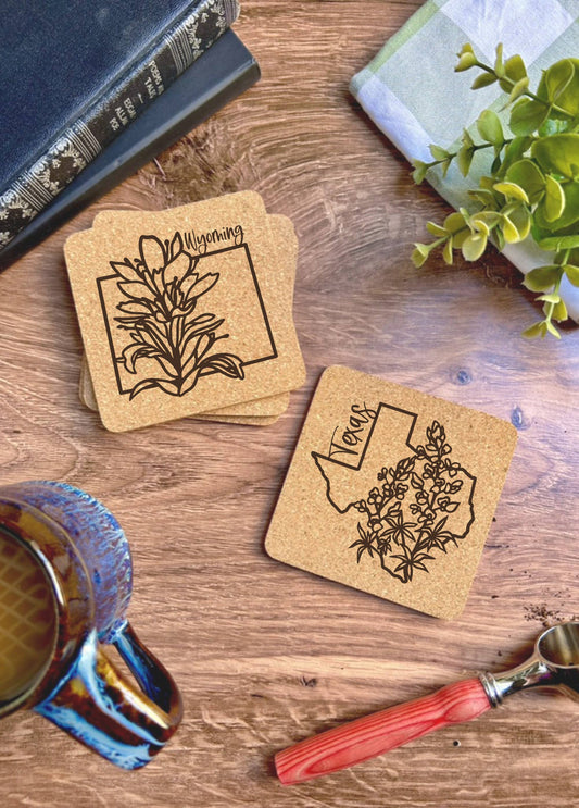 USA State Flower Coasters - Cork Coasters Set of 4