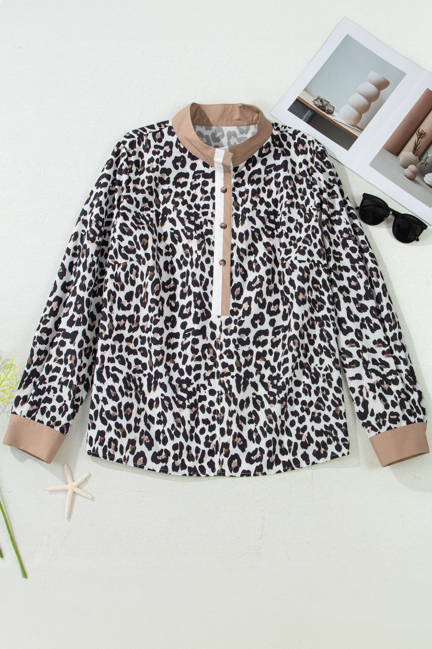 Leopard Split Neck Plus Blouse
