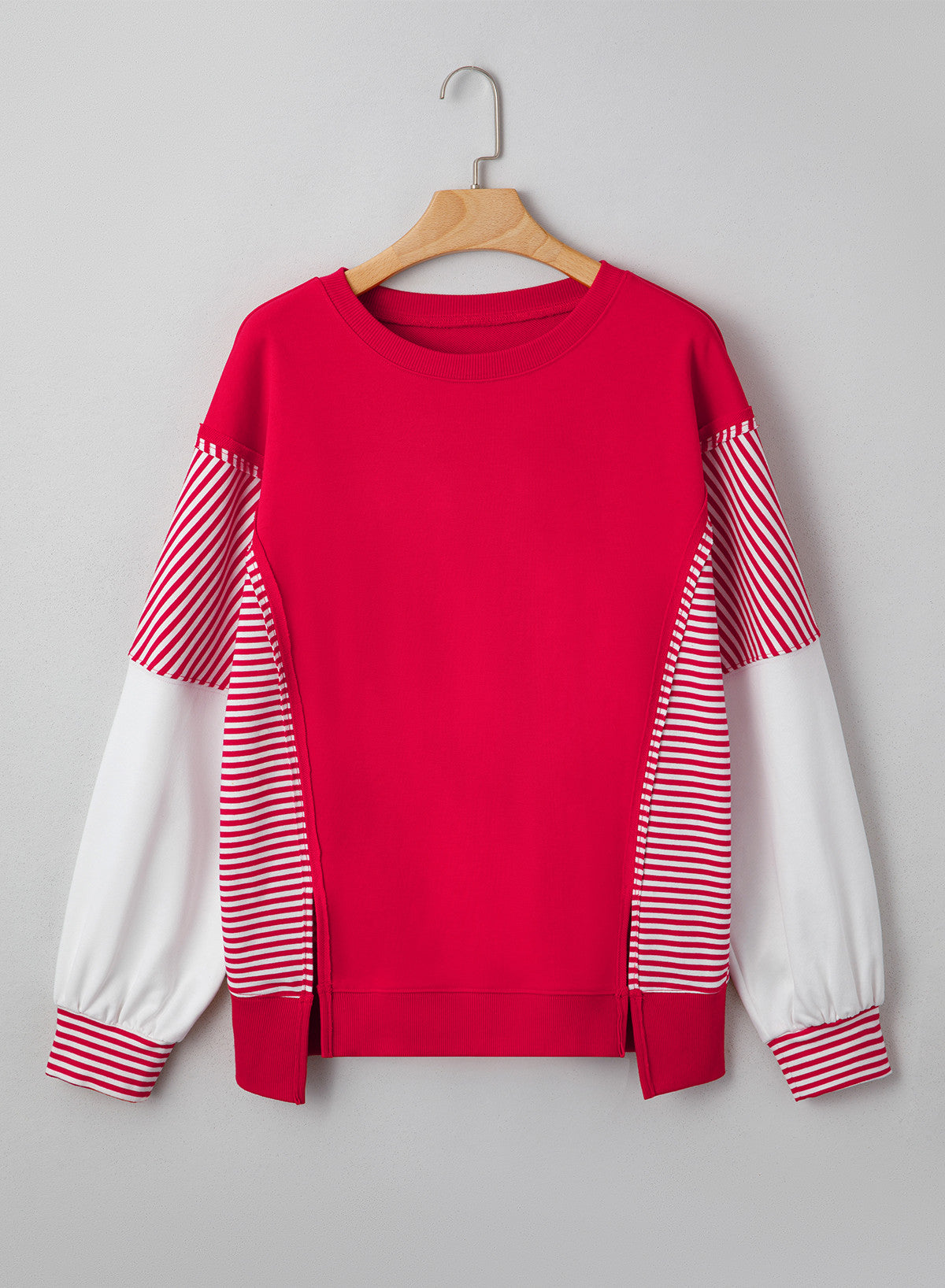 Red Striped Sleeve Sweatshirt